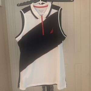 Nautical White/Blue/Red Sleeveless Polo Top sz S